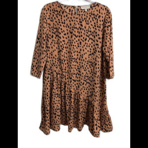 Hayden Shift Dress Size Large L Animal Print 3/4 Sleeve Asymmetrical Ruffle